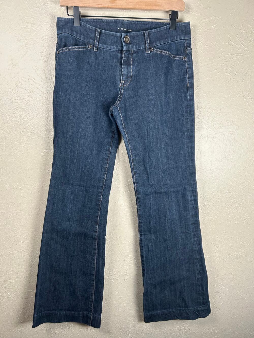 Elie Tahari Flare Jeans Size 6 Dark Wash Wide Leg Denim Y2K Streetwear Pants